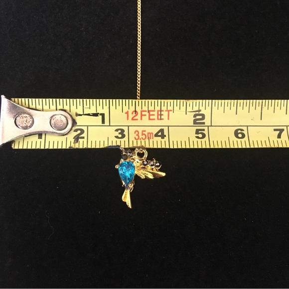 Hummingbird Blue Stone Gold Tone Long Dangle Earrings - Picture 7 of 7